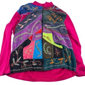 Rising Tide Patchwork Embroidered Zip Up Hoodie Jacket Women sz 2X‎ Boho